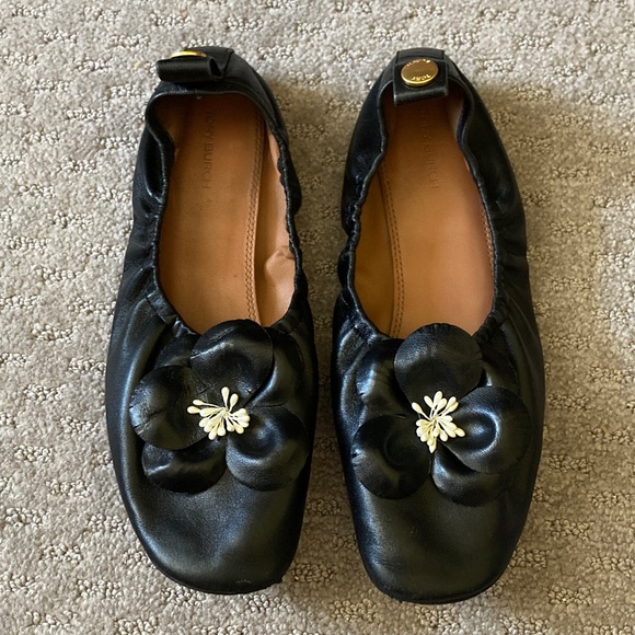 TORY BURCH black nappa leather Flower Ballet flats, 9.5. - Picture 3 of 13